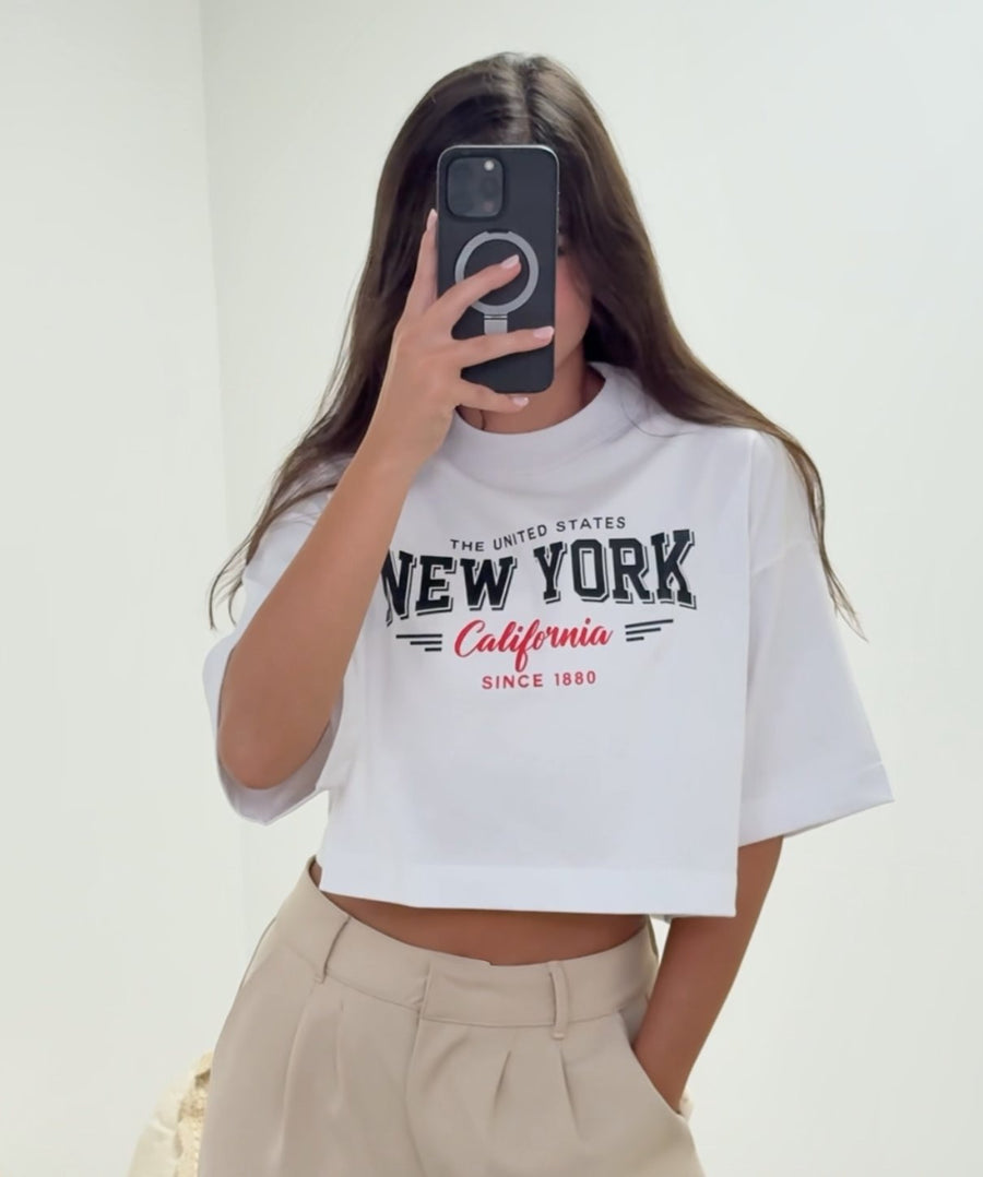 NY white crop top (S-M-L)