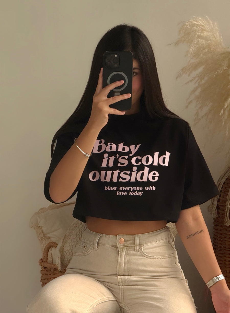 Baby It’s cold outside negra crop top (S-M-L)