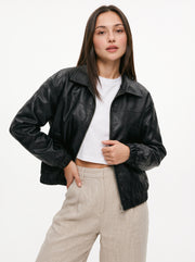 Chaqueta Bomber Tipo Cuero