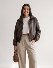 Chaqueta Bomber Tipo Cuero